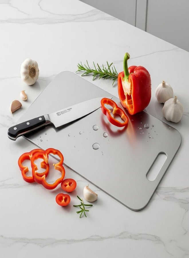 VedaChef Stainless Steel Chopping Board - 35x25 cm Heavy-Duty Cutting Board for Kitchen | Rust-Free, Hygienic & Non-Porous Surface | Dishwasher Safe, Ideal for Meat, Vegetables & More (#Large) - Image 1